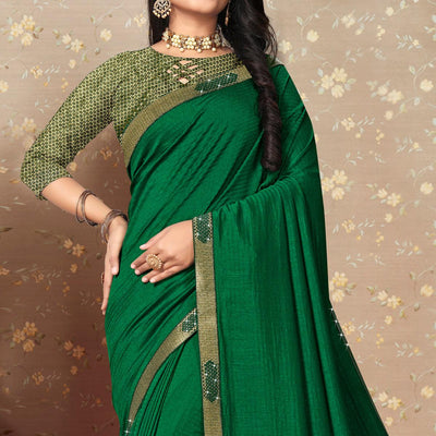 green-solid-vichitra-silk-saree-2