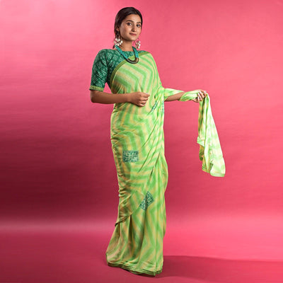 green-stripe-printed-chiffon-saree-145563