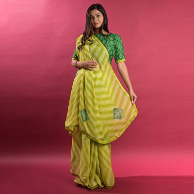 green-stripe-printed-chiffon-saree-145565