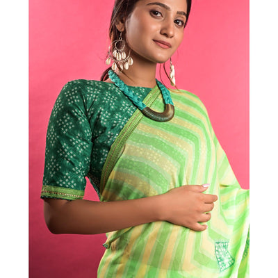 green-stripe-printed-chiffon-saree-145563