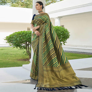 green-stripe-printed-pure-silk-saree-with-tassels