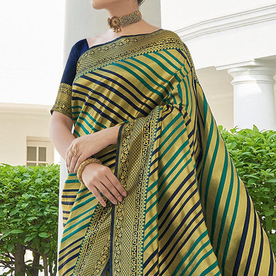 green-stripe-printed-pure-silk-saree-with-tassels