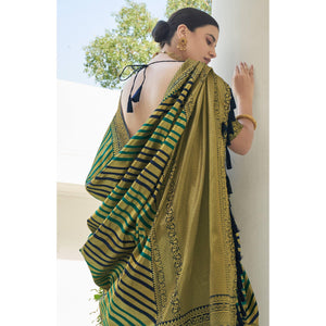 green-stripe-printed-pure-silk-saree-with-tassels