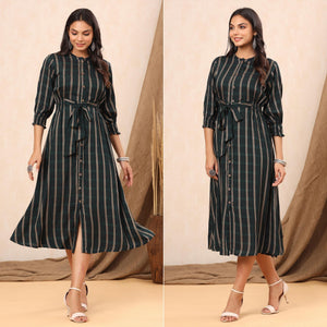 green-stripe-printed-rayon-dress