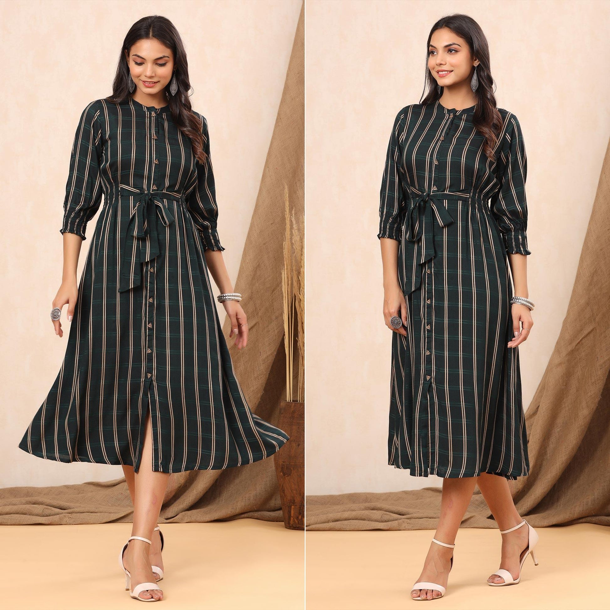 green-stripe-printed-rayon-dress