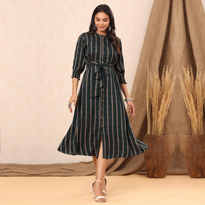 green-stripe-printed-rayon-dress