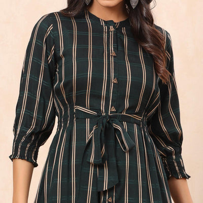 green-stripe-printed-rayon-dress