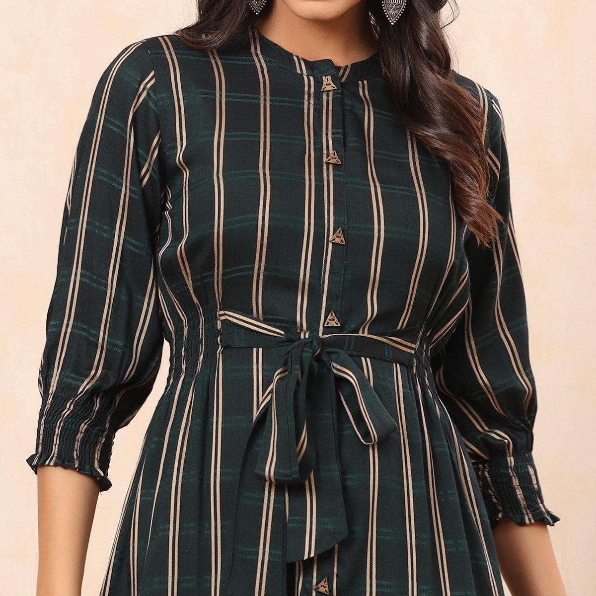 green-stripe-printed-rayon-dress