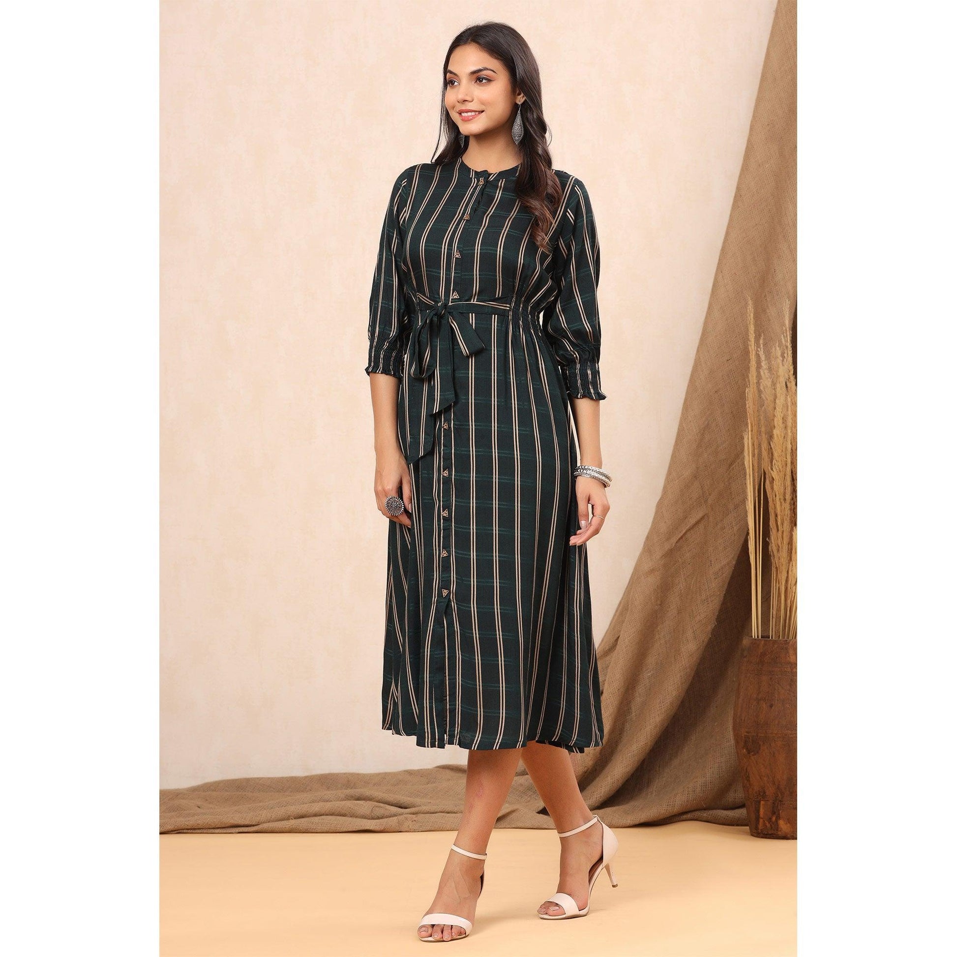 green-stripe-printed-rayon-dress