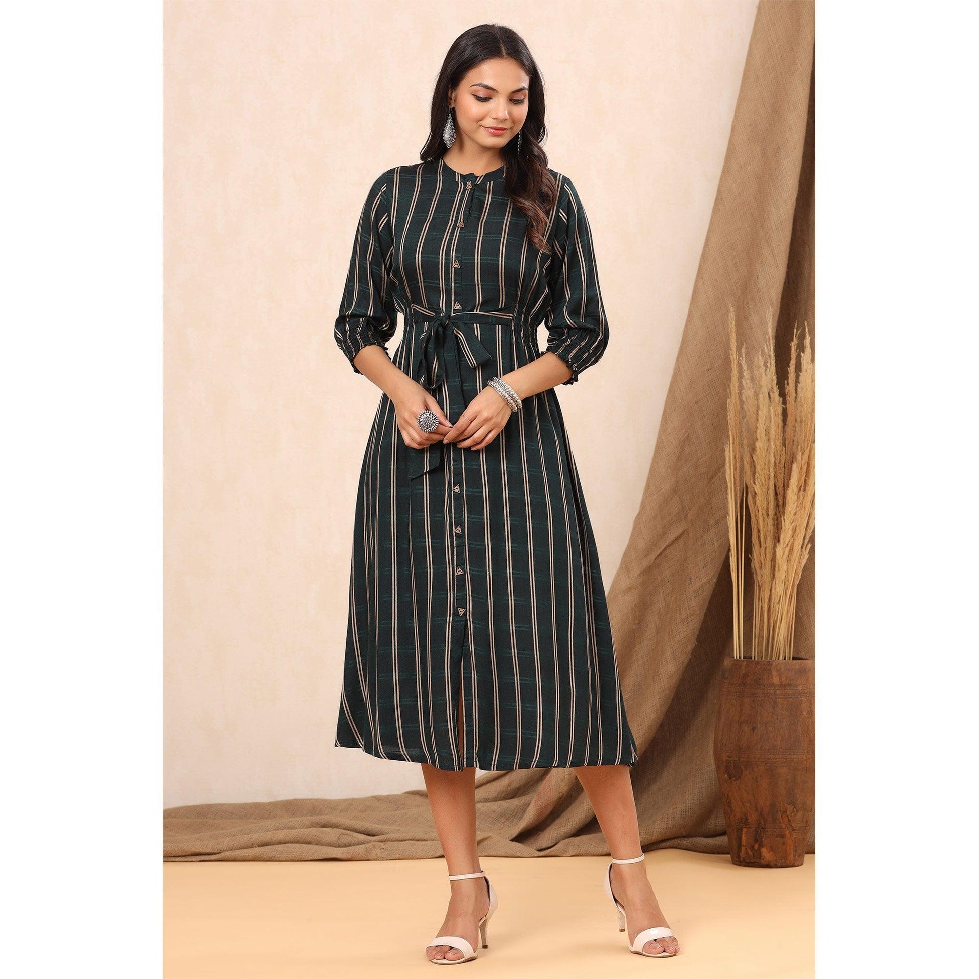 green-stripe-printed-rayon-dress