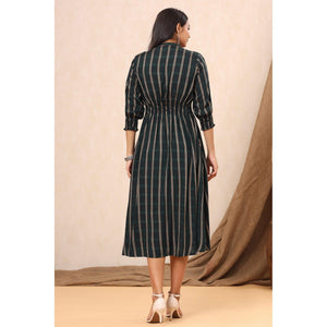 green-stripe-printed-rayon-dress