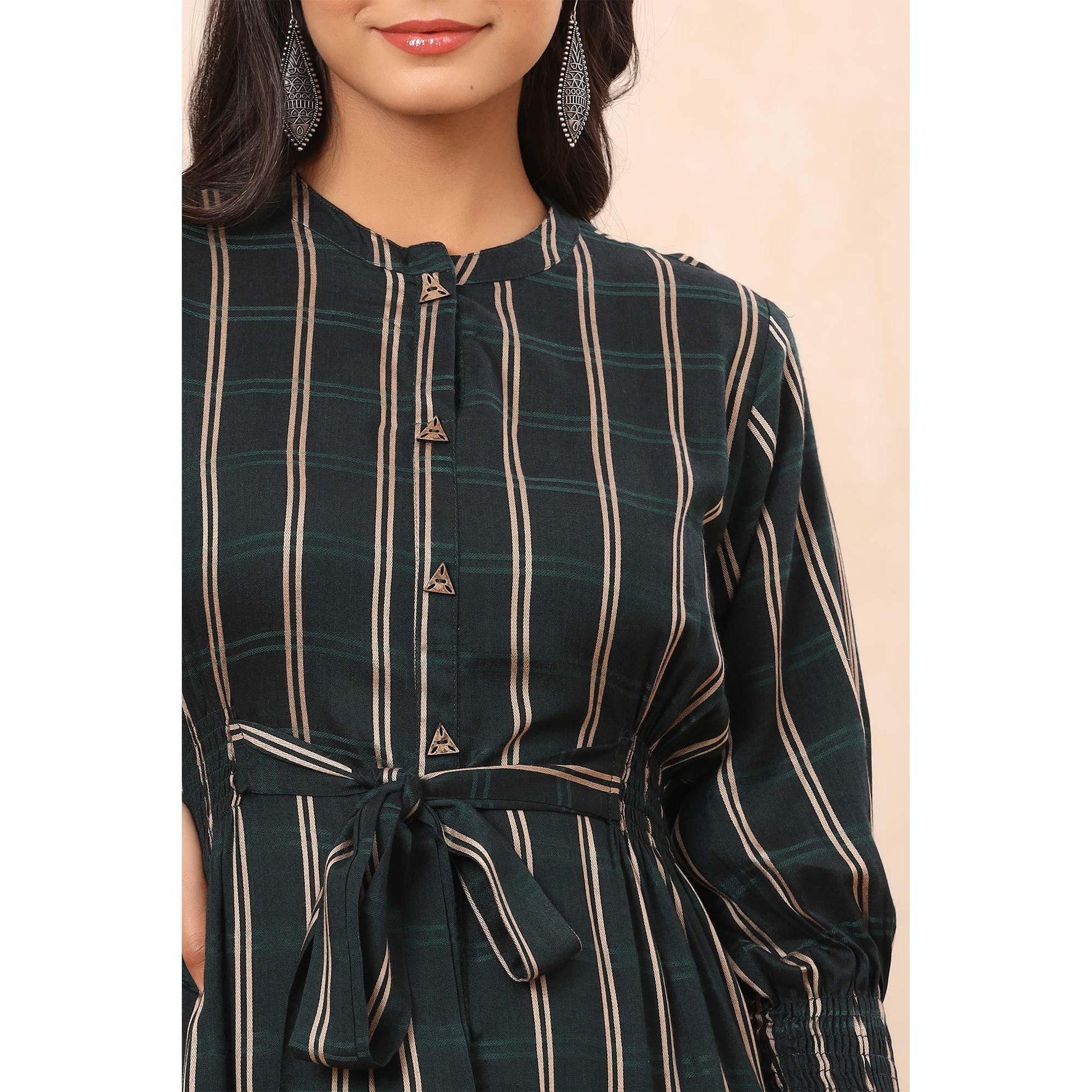 green-stripe-printed-rayon-dress