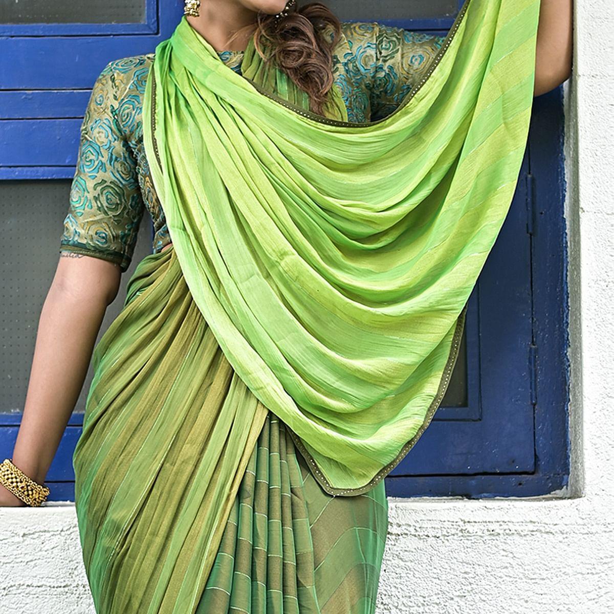 green-stripe-printed-satin-saree-144202