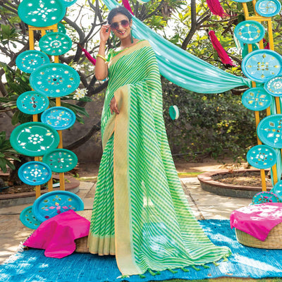 green-striped-printed-cotton-saree-with-tassels