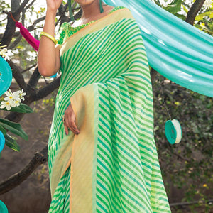 green-striped-printed-cotton-saree-with-tassels