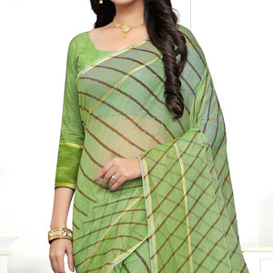 green-striped-printed-kota-doria-saree-with-tassels