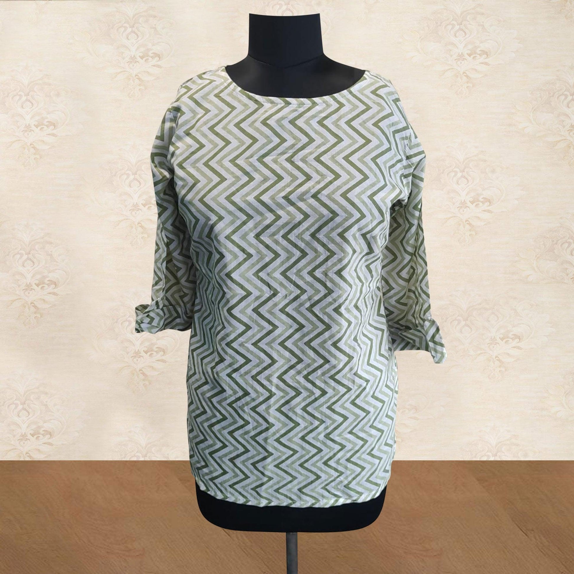 green-striped-printed-poly-cotton-top