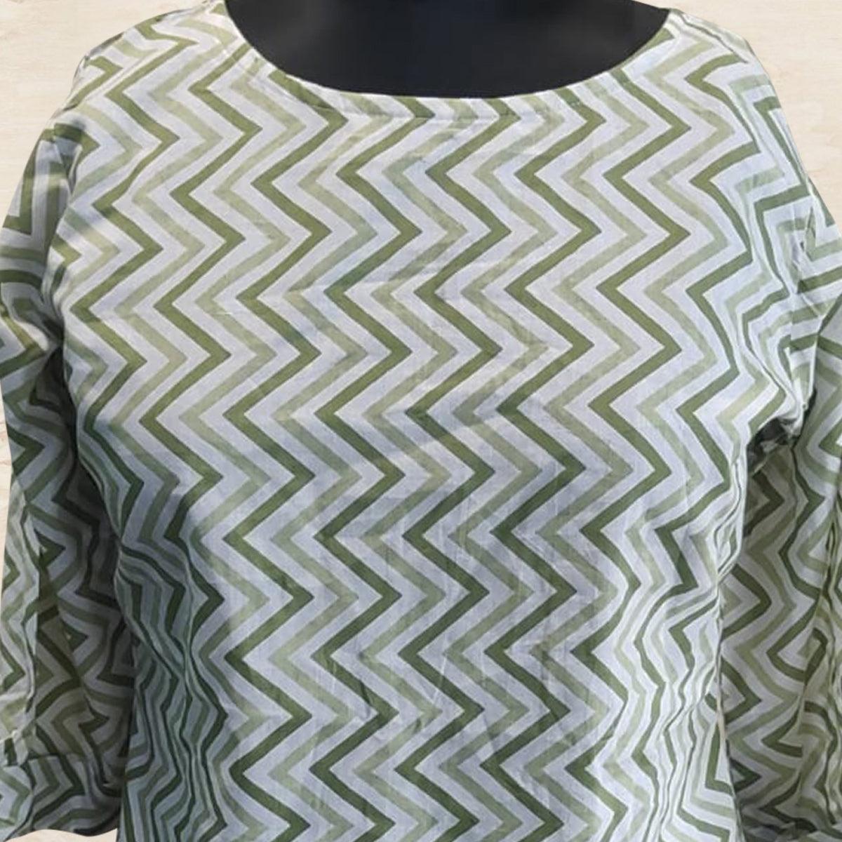 green-striped-printed-poly-cotton-top