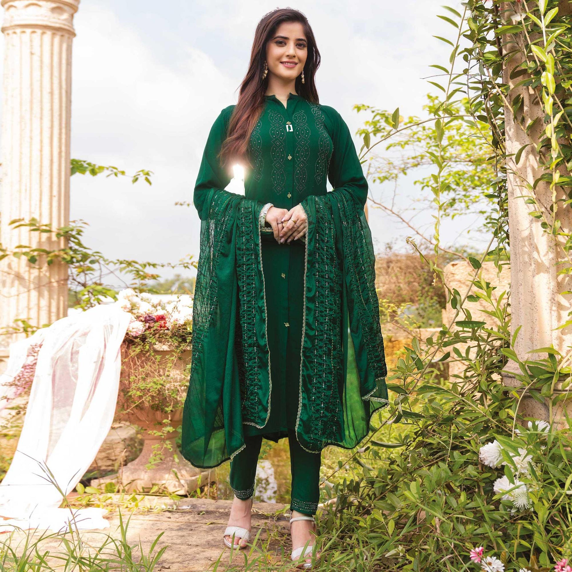 green-swarovski-work-rayon-kurti-pant-set-with-dupatta