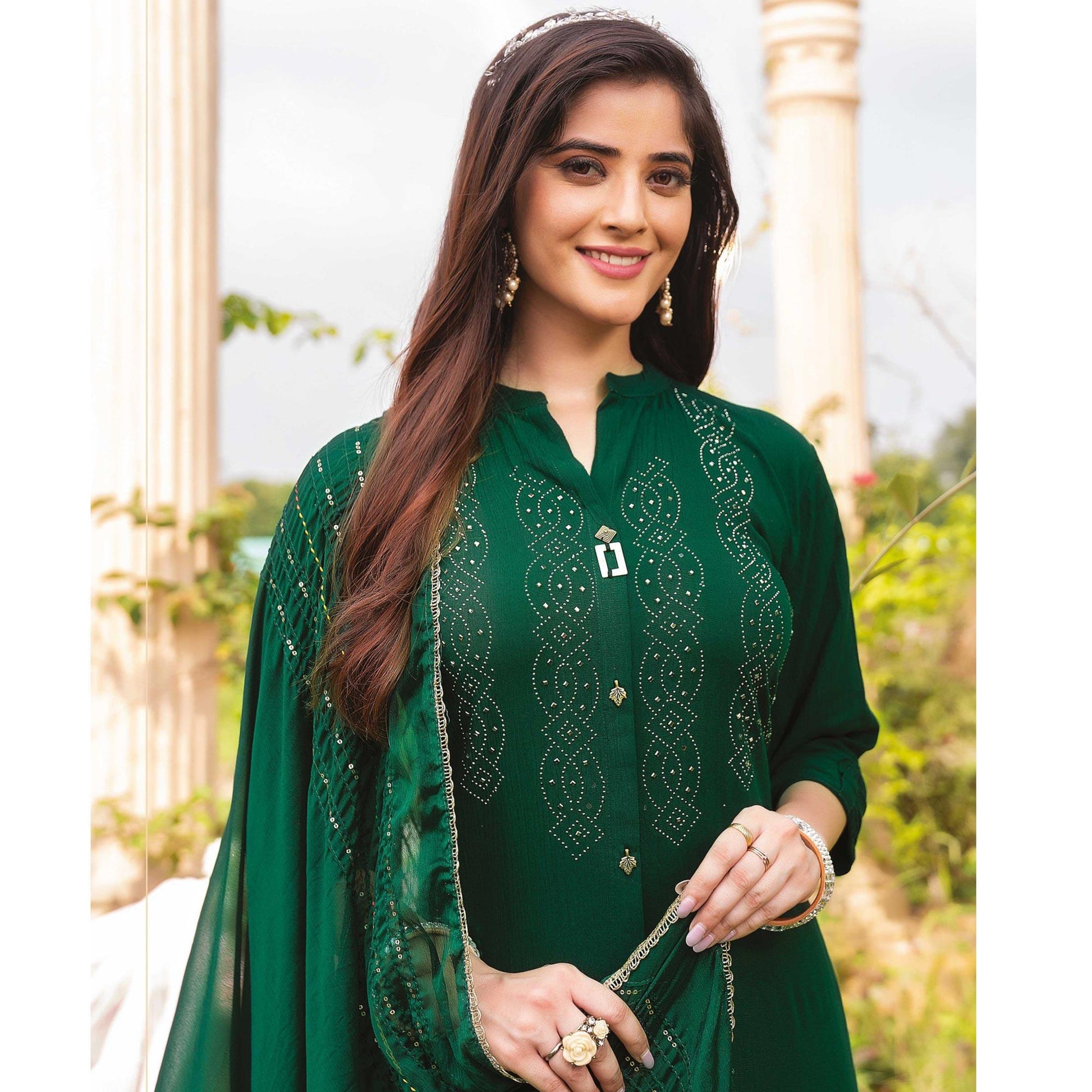 green-swarovski-work-rayon-kurti-pant-set-with-dupatta