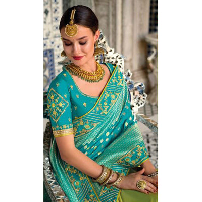 green-turquoise-festive-wear-weaving-and-embroidered-banarasi-silk-half-and-half-saree-with-tassels-140532