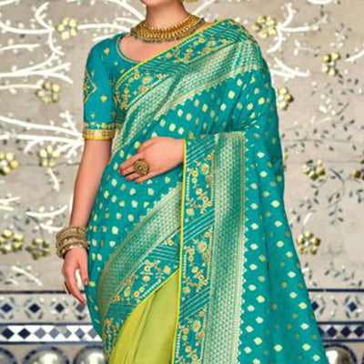 green-turquoise-festive-wear-weaving-and-embroidered-banarasi-silk-half-and-half-saree-with-tassels-140532