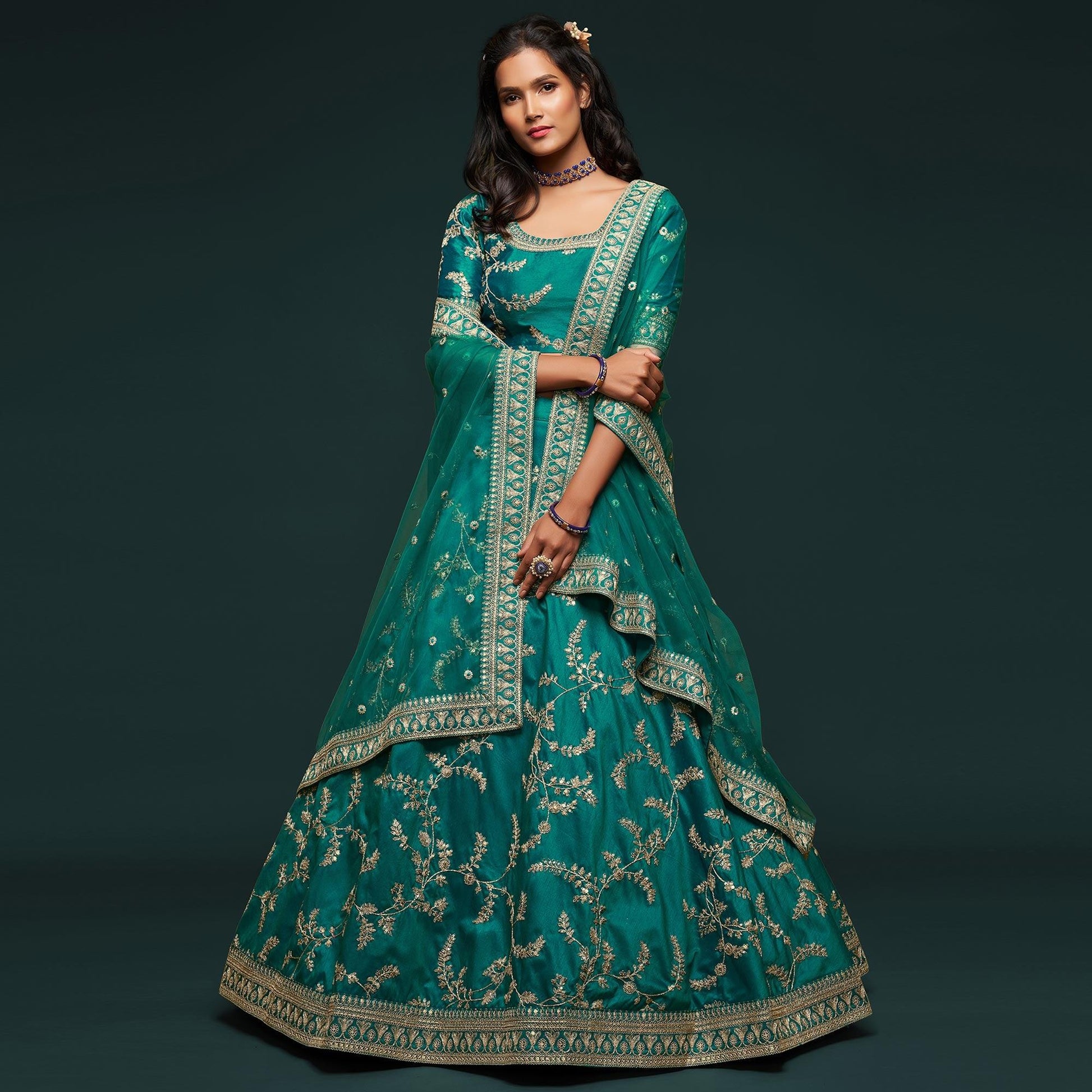 green-wedding-floral-sequins-embroidered-art-silk-lehenga-choli-124600