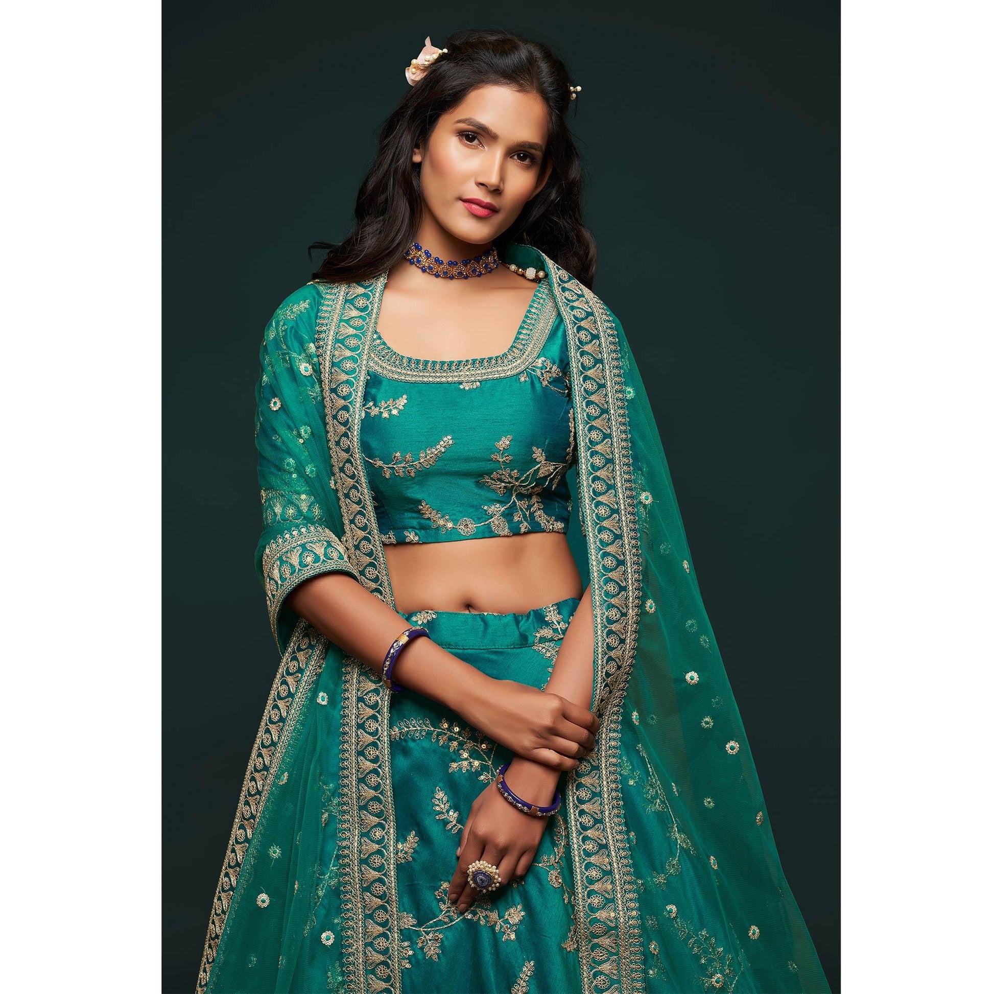 green-wedding-floral-sequins-embroidered-art-silk-lehenga-choli-124600