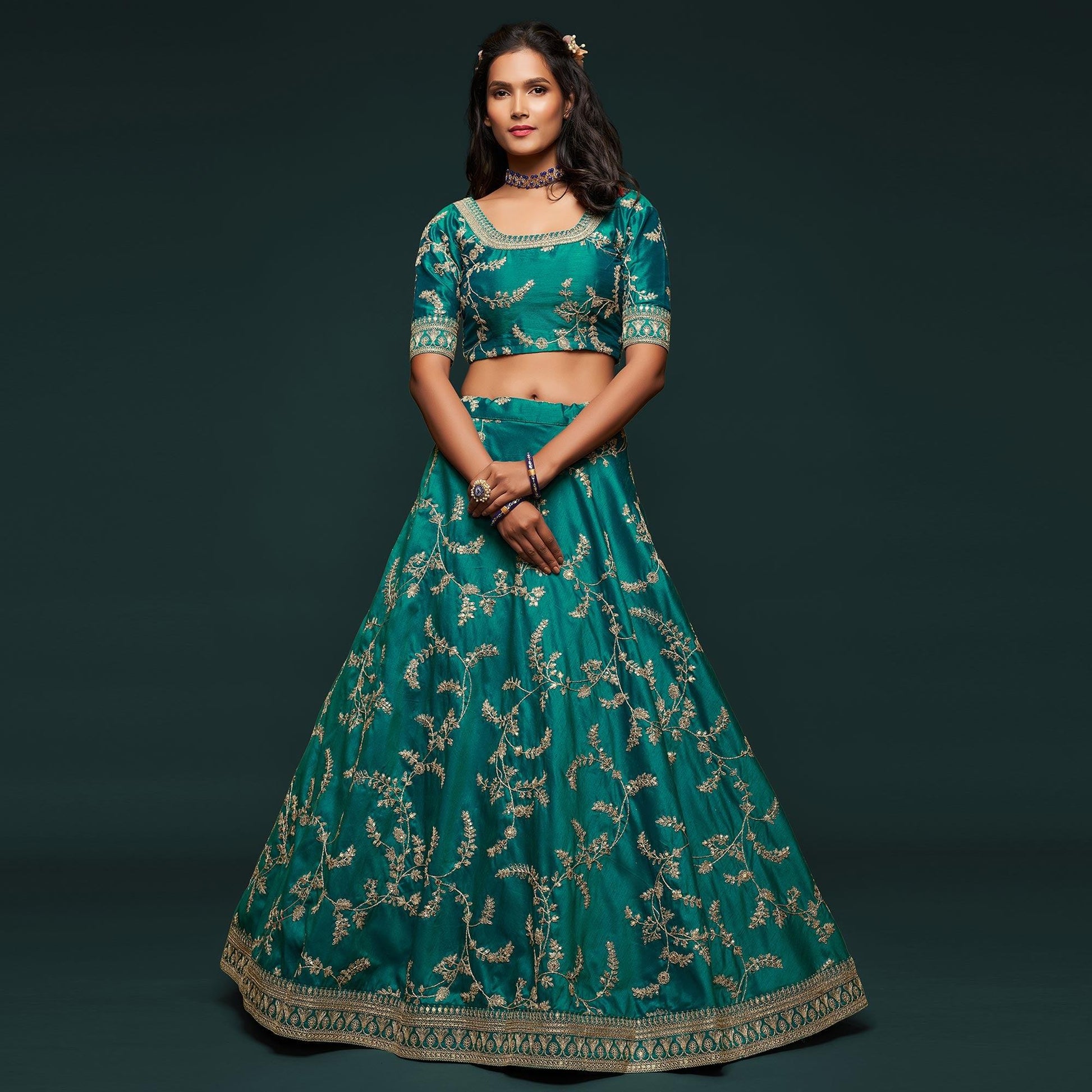green-wedding-floral-sequins-embroidered-art-silk-lehenga-choli-124600