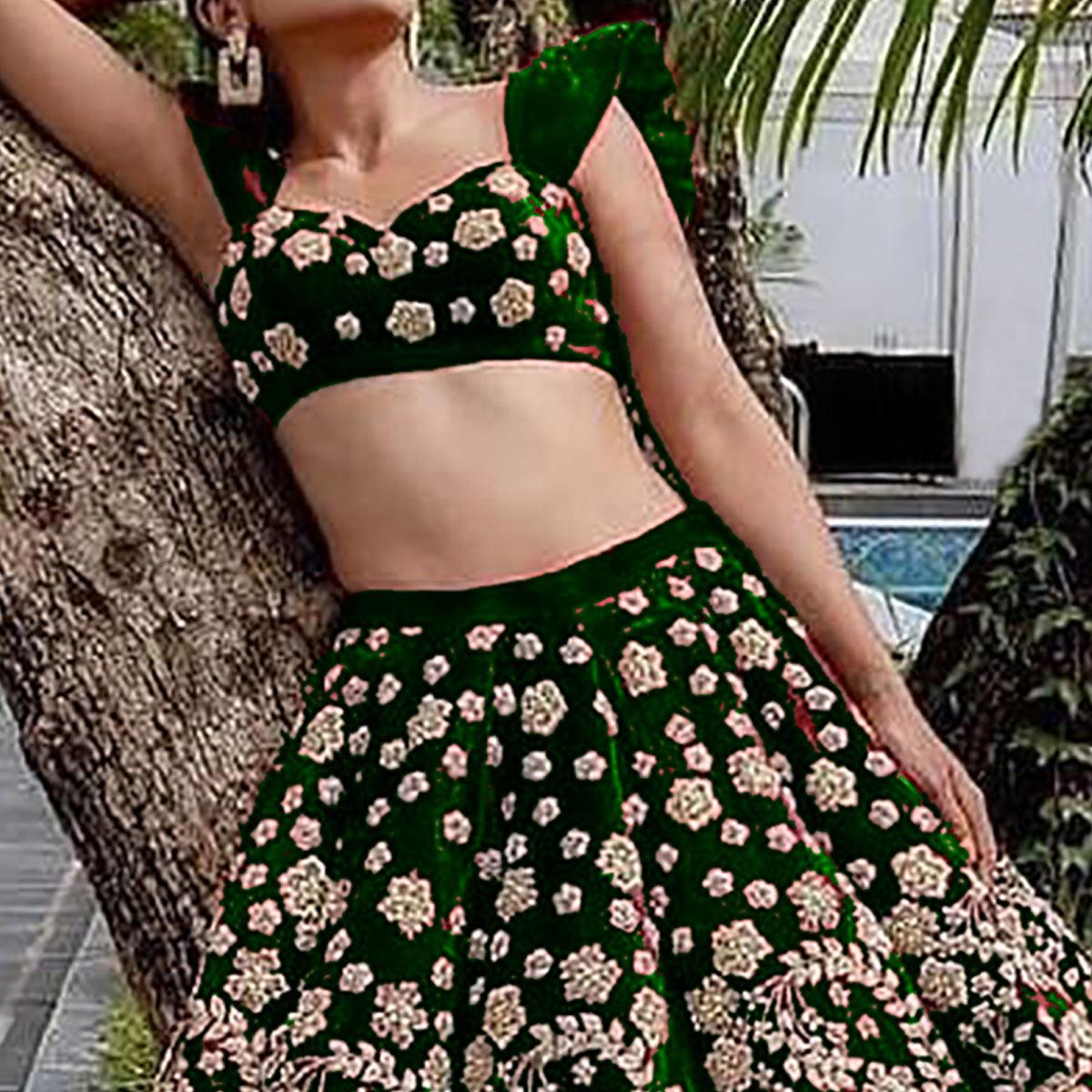 green-wedding-wear-floral-embroidery-with-dori-work-velvet-lehenga-choli-123061