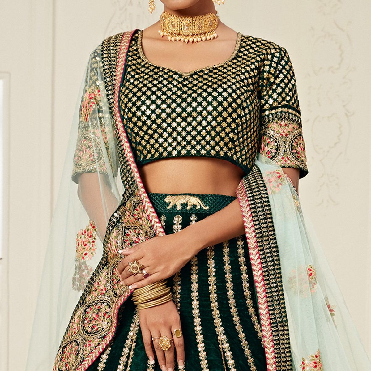 green-wedding-wear-floral-sequins-embroidered-with-diamond-velvet-lehenga-choli-124588