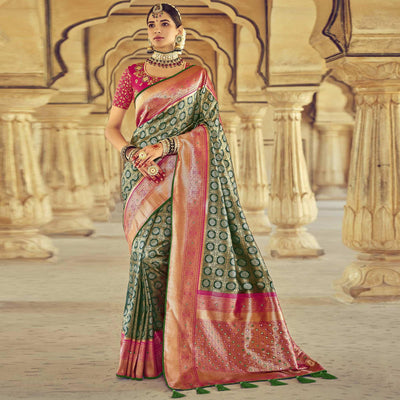 green-wedding-wear-resham-with-embellished-silk-kanjivaram-saree-139245