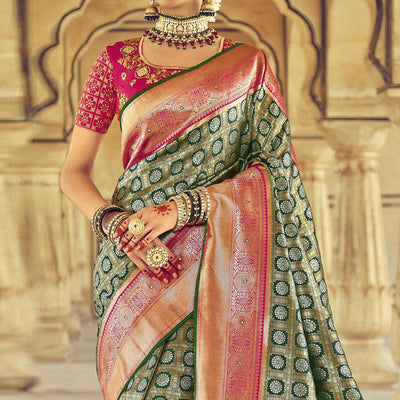 green-wedding-wear-resham-with-embellished-silk-kanjivaram-saree-139245