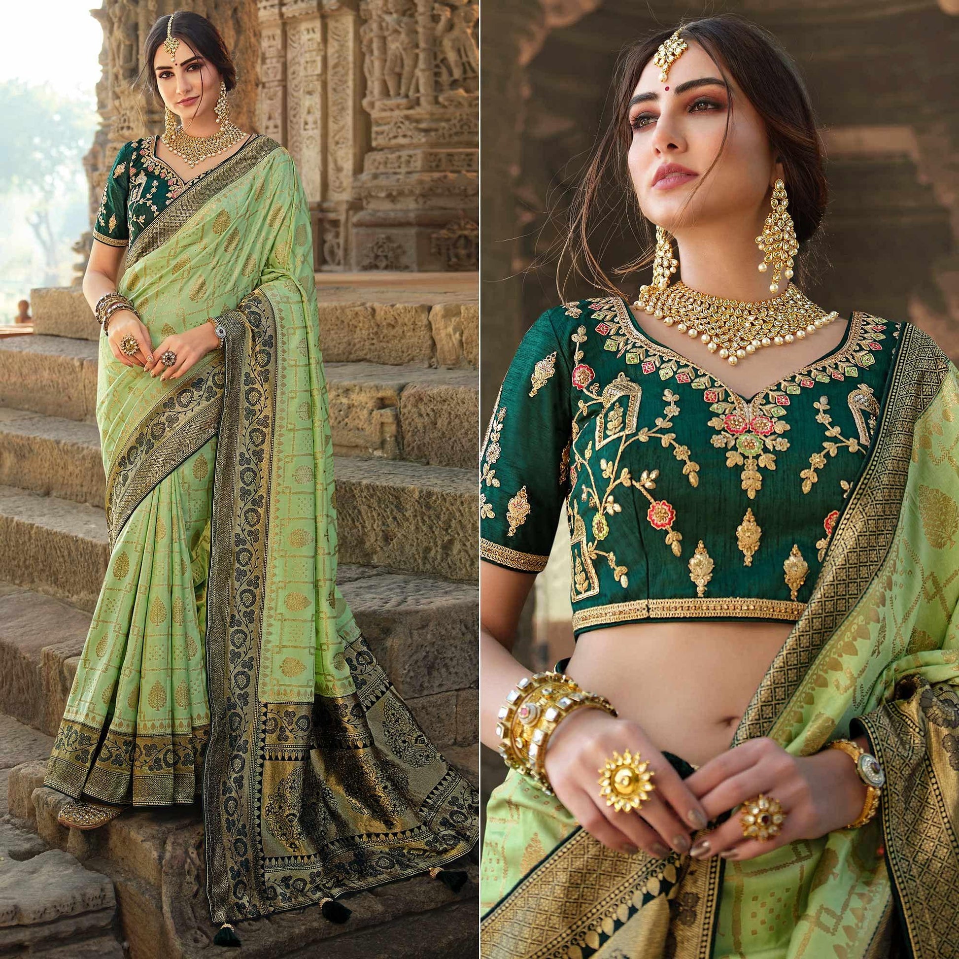 green-festive-wear-woven-silk-saree-with-tassels-138970
