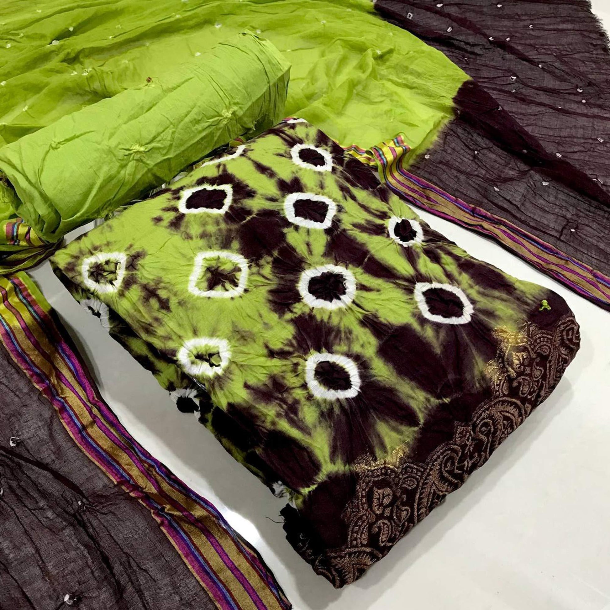 green-wine-bandhani-printed-pure-cotton-dress-material