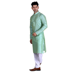 gleaming-pista-green-colored-festive-wear-pure-art-silk-mens-kurta-pyjama-set-84061