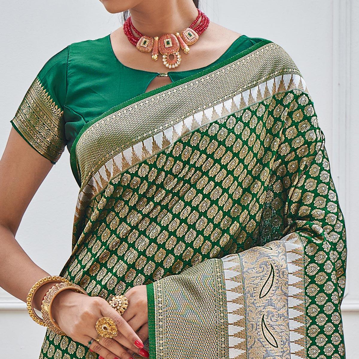 green-woven-art-silk-saree-7
