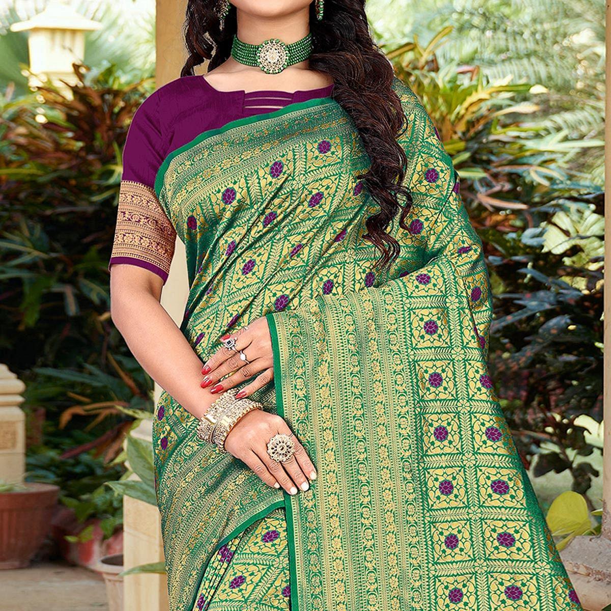 green-woven-art-silk-saree-143136