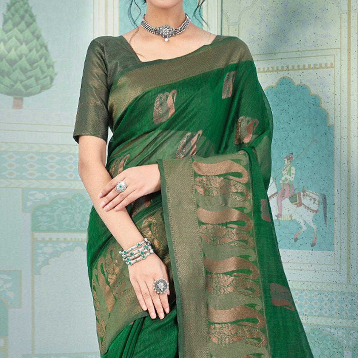 green-woven-art-silk-saree-2