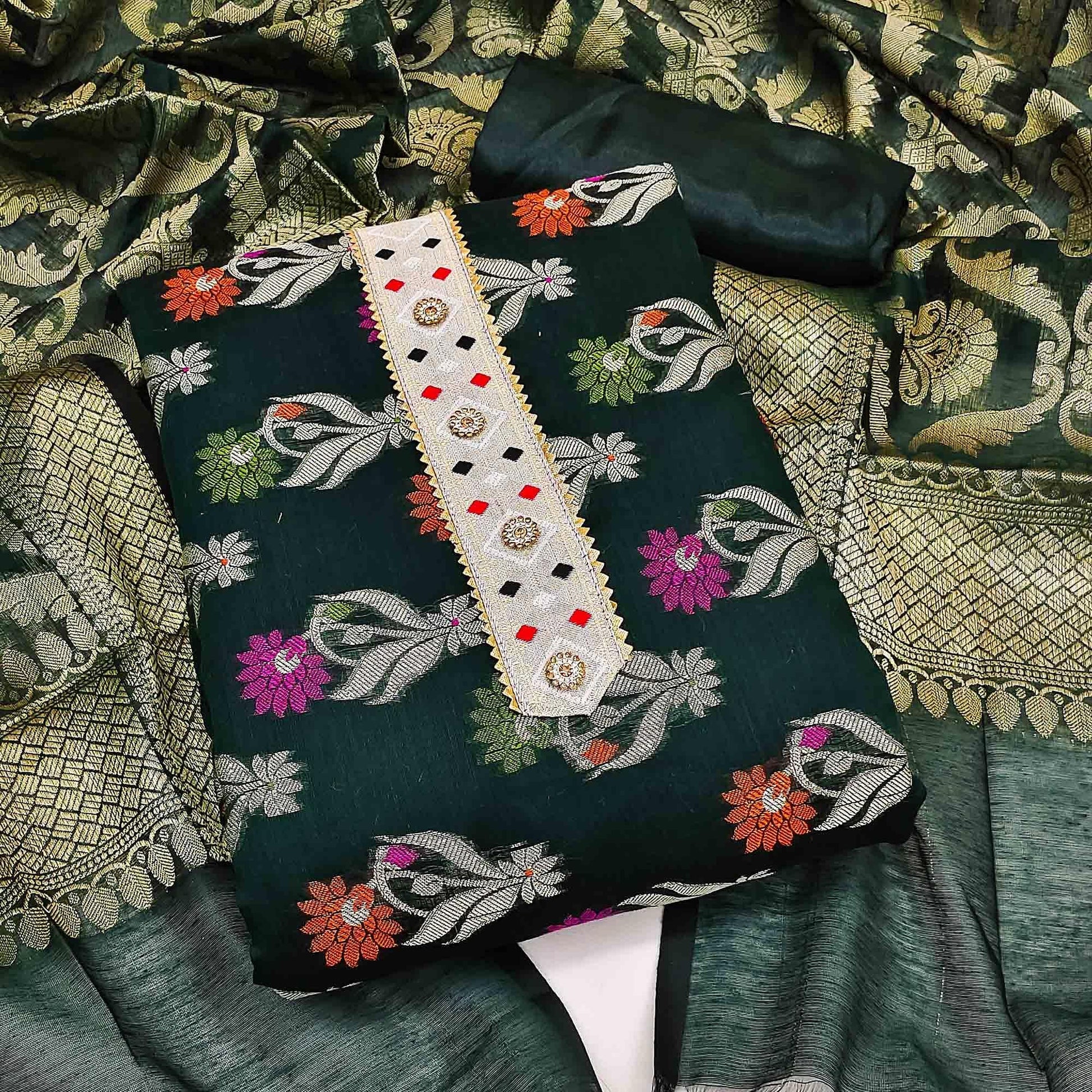 green-woven-banarasi-dress-material-143063