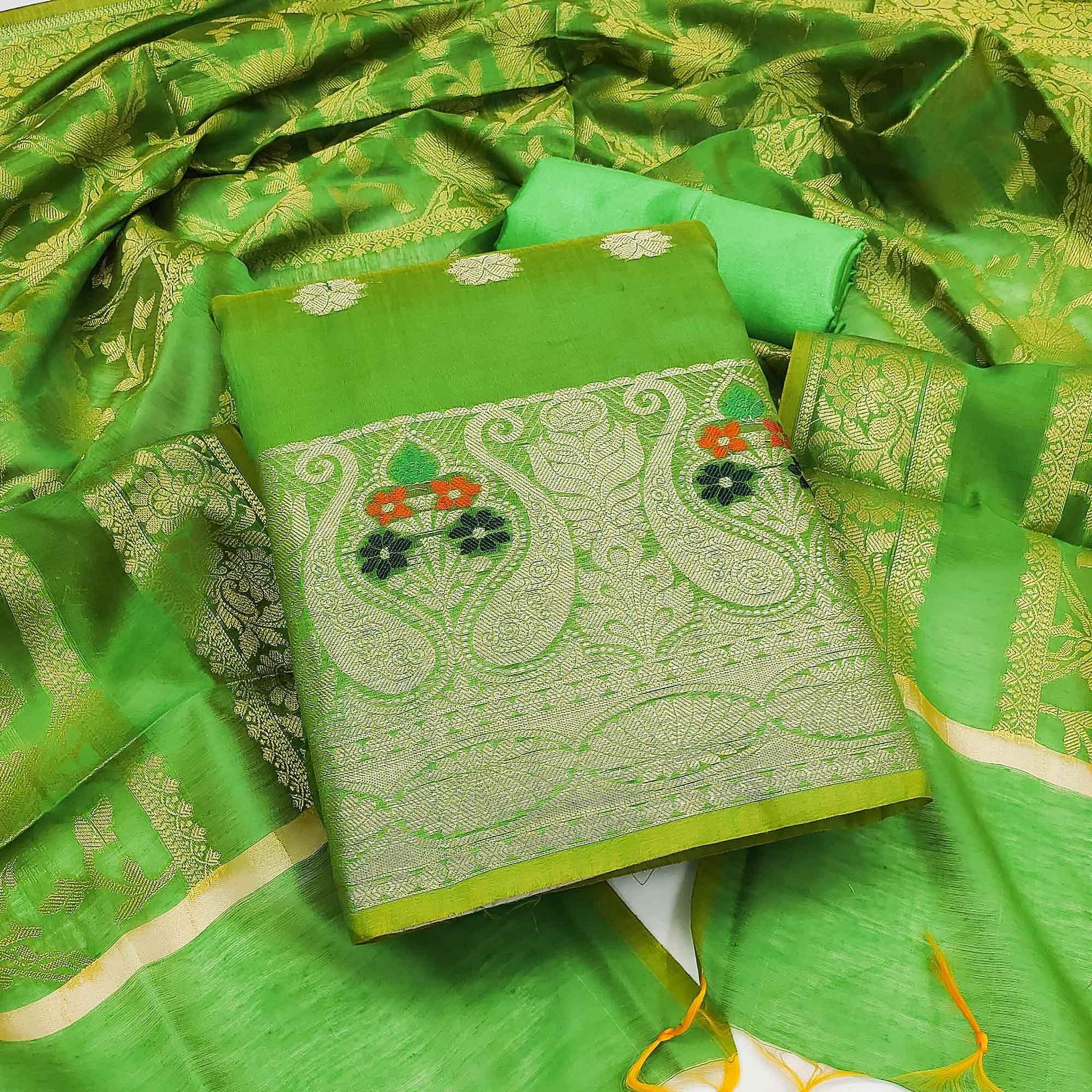 green-woven-banarasi-dress-material-144050