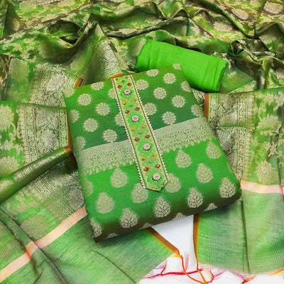green-woven-banarasi-dress-material-143206