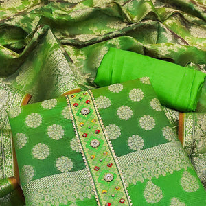 green-woven-banarasi-dress-material-143206