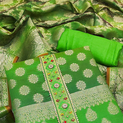 green-woven-banarasi-dress-material-143206