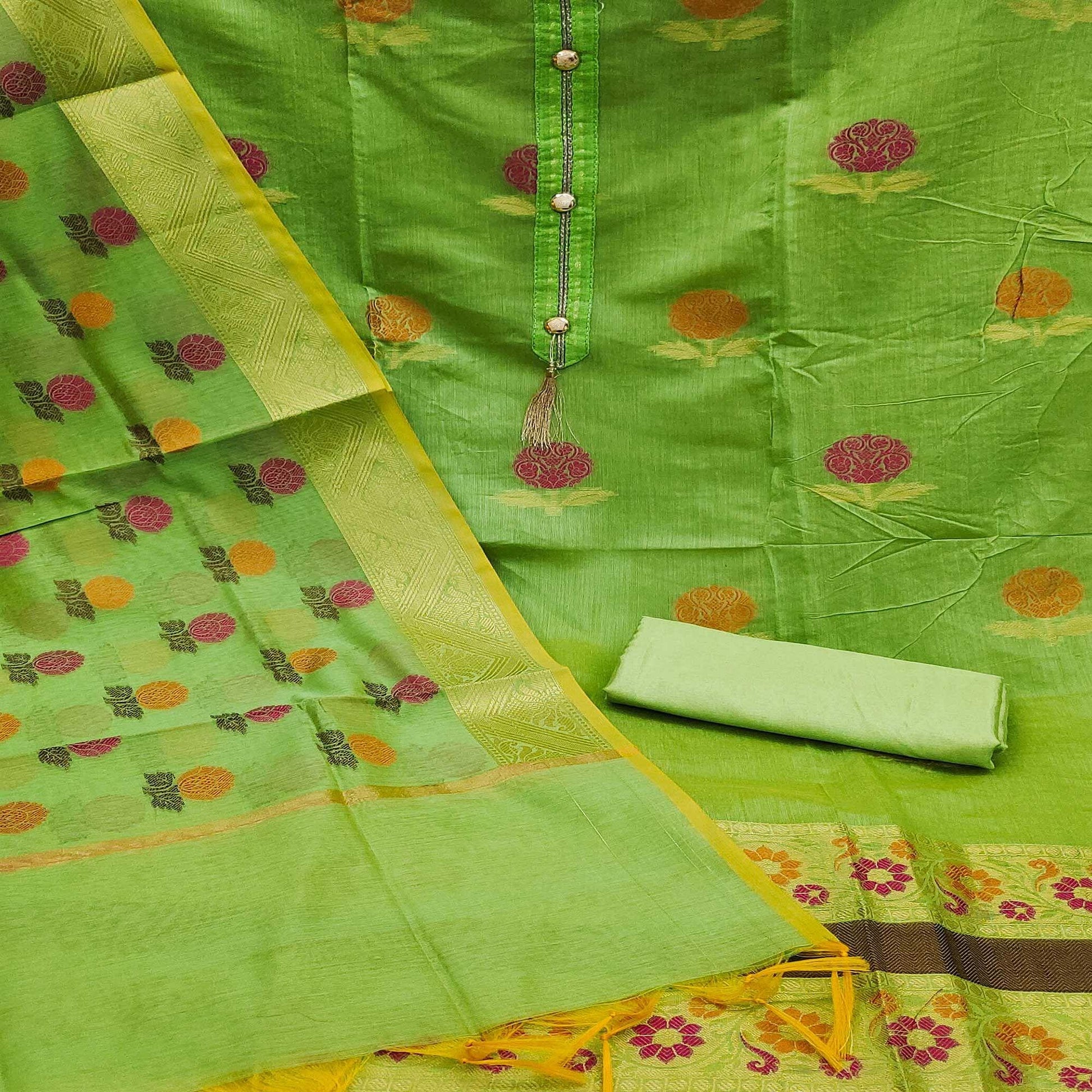 green-woven-banarasi-jacqaurd-dress-material-144046