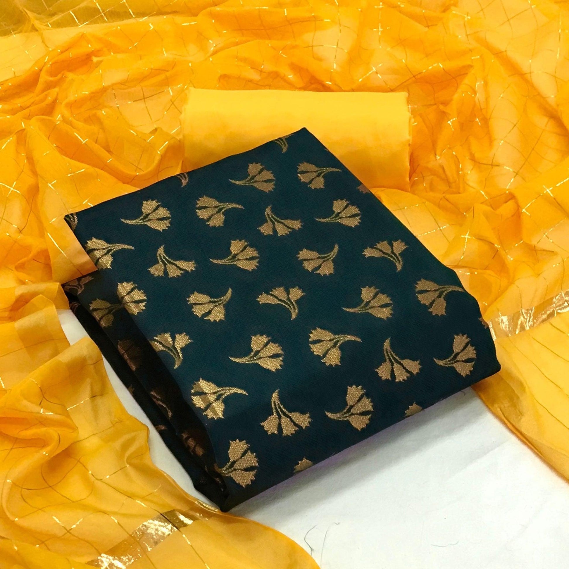 green-woven-banarasi-silk-dress-material