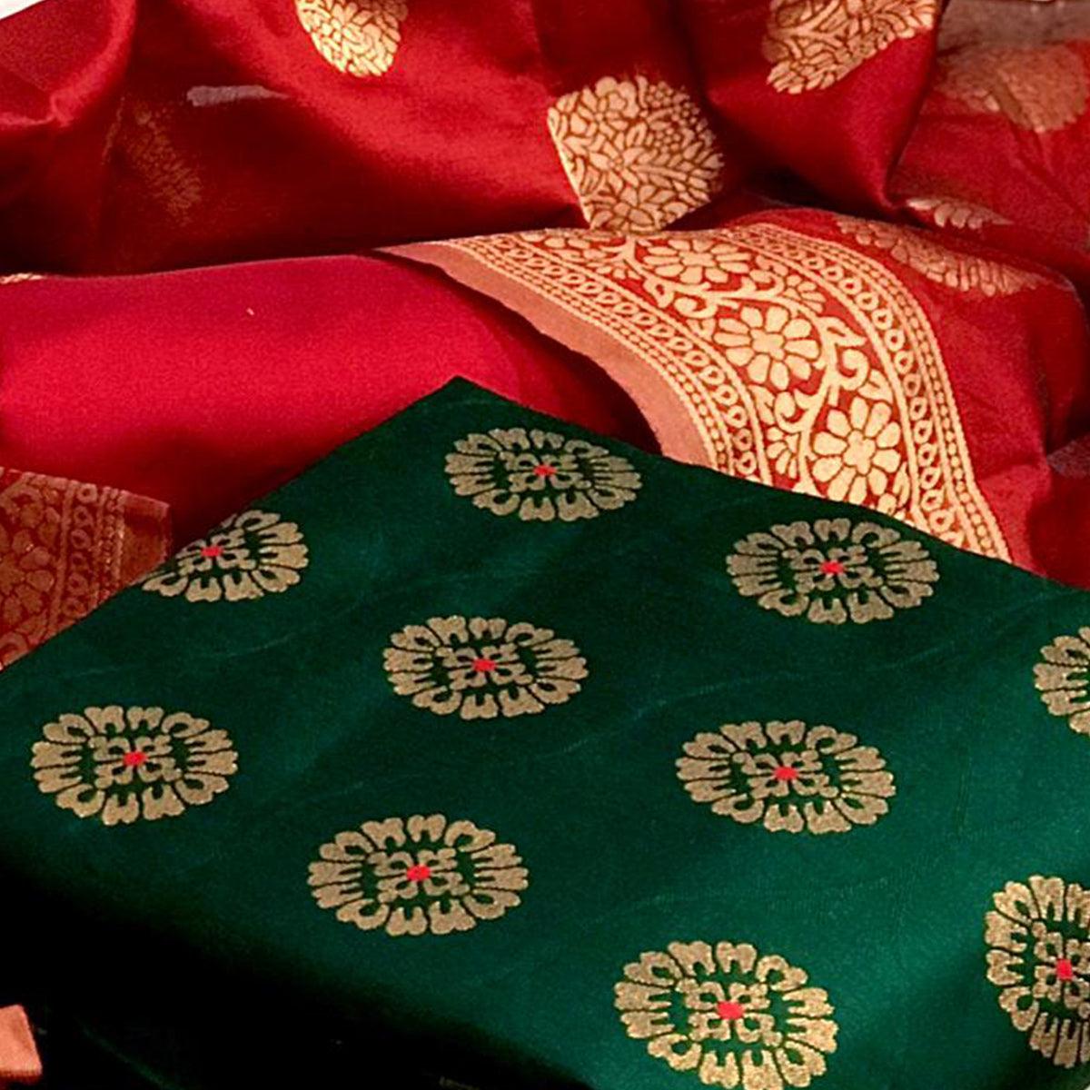 arresting-green-colored-festive-wear-woven-banarasi-silk-dress-material