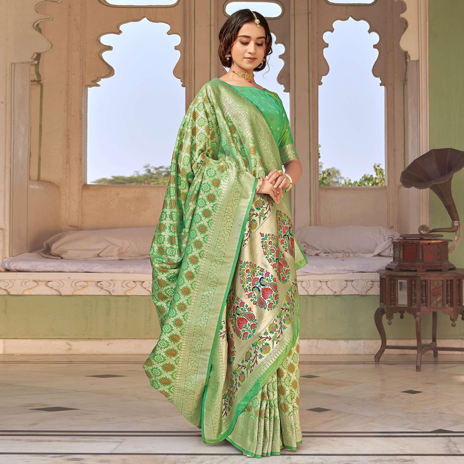 green-woven-banarasi-silk-saree
