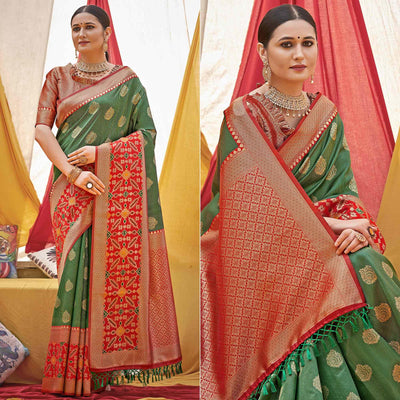 green-woven-banarasi-silk-saree-with-tassels