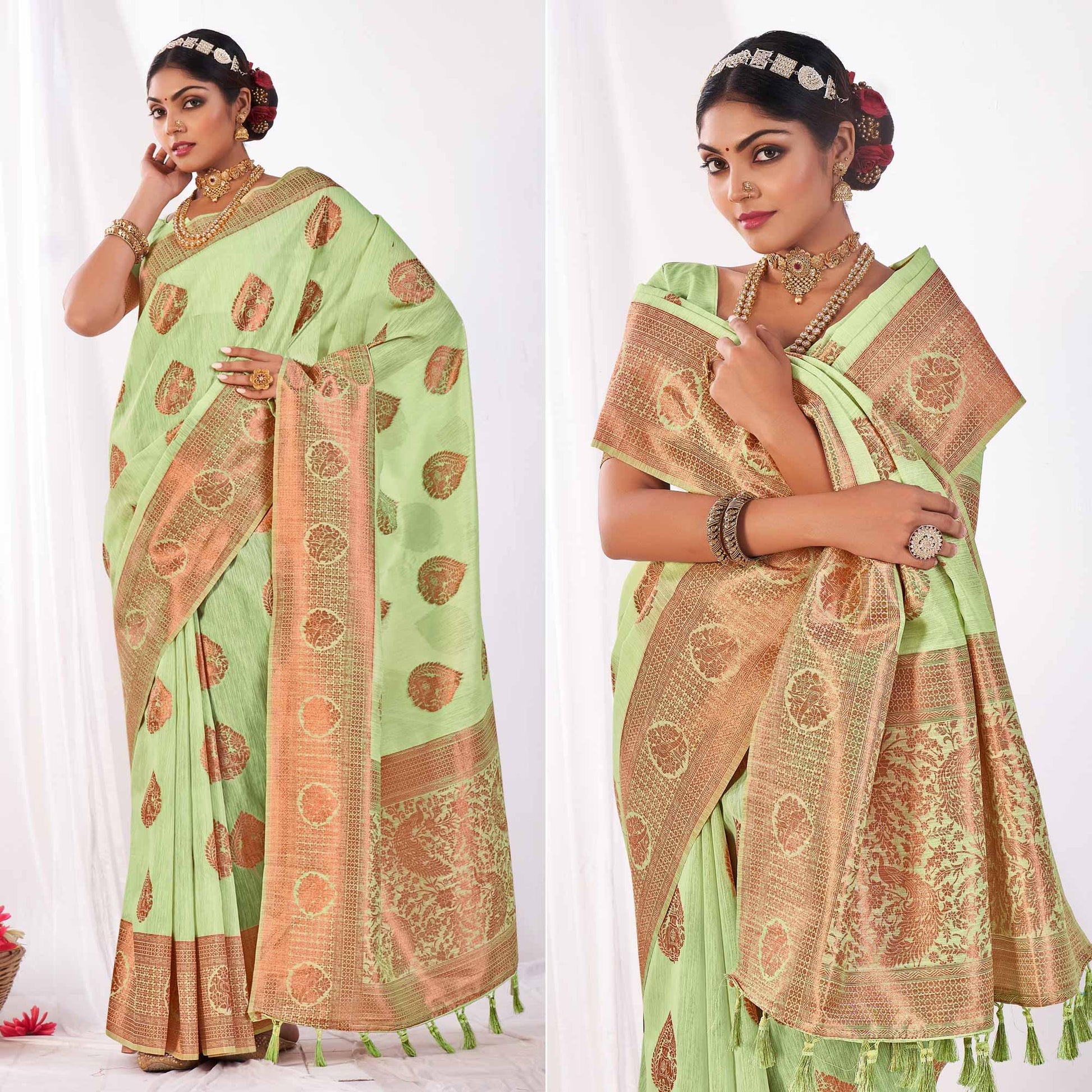 green-woven-banarasi-style-linen-saree